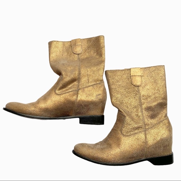 Schutz Metallic Gold Short Booties Size 6 - Picture 2 of 7